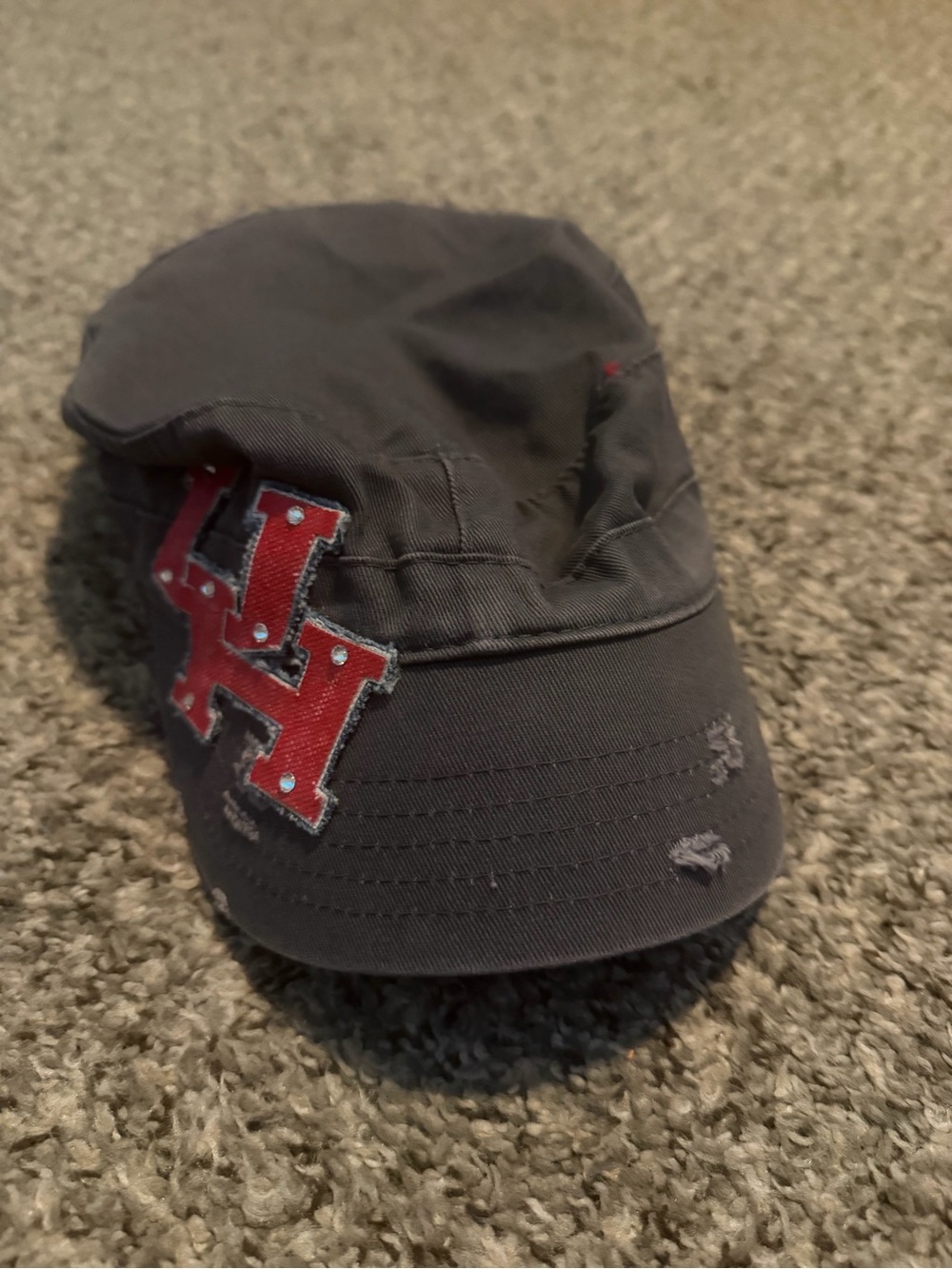 Women's Gray Military-Style Cap with Red 'H' Patch